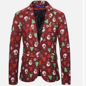 Xixostaryy Mens Burgundy Christmas Suit Jacket Santa Blazer